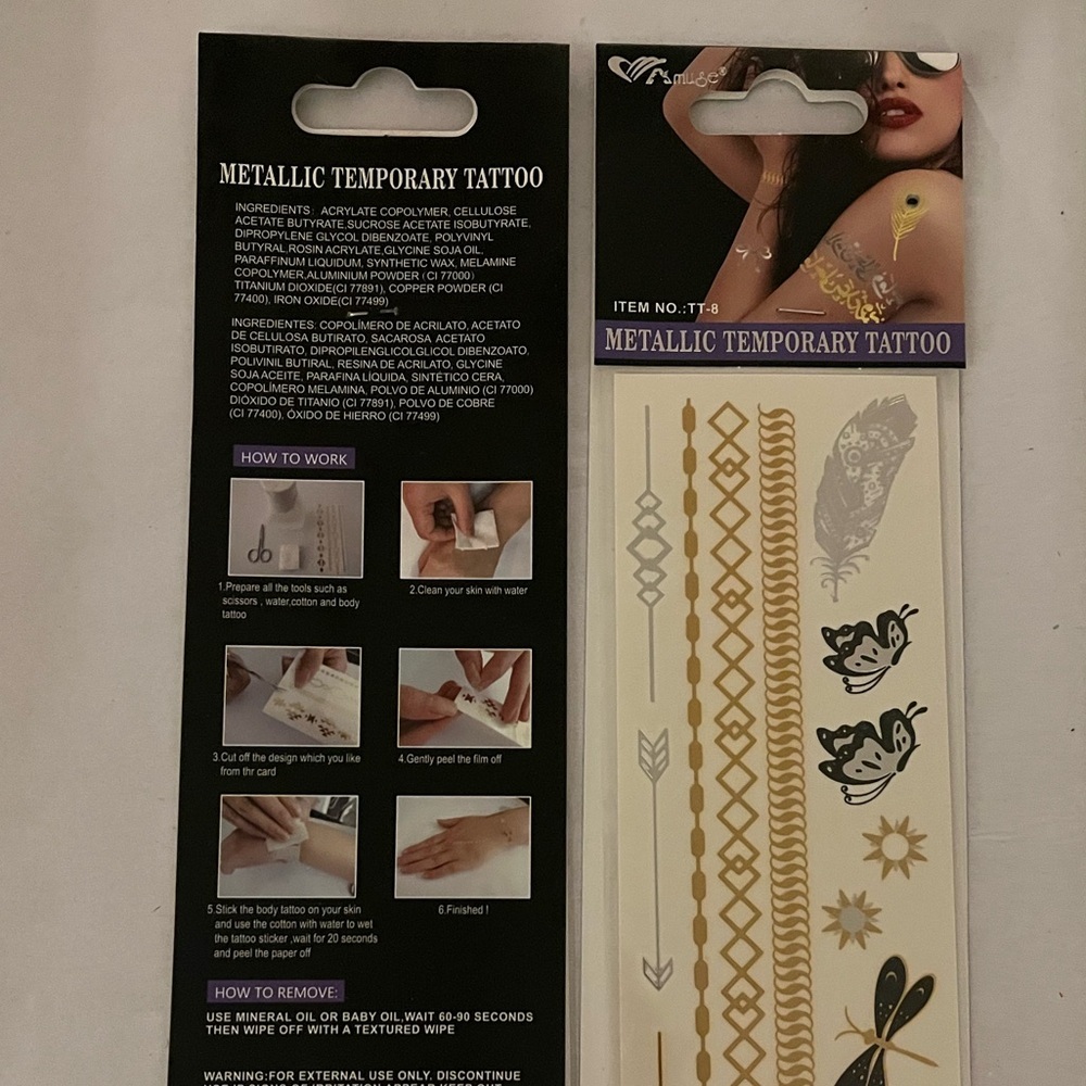 Pack of 2 - Metallic Temporary Tattoo Set - Gold and Black
